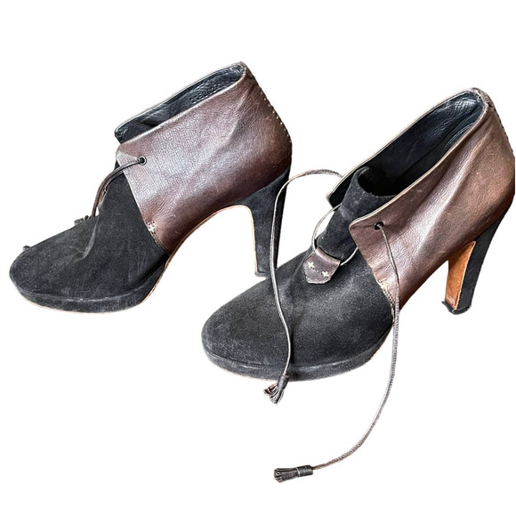 Rag & Bone Women Heeled Booties Lovell Suede 2 Tone Lace Up Leather Black Sz. 41 - Picture 2 of 7